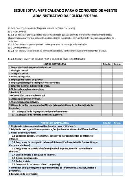 Edital Concurso Agente Administrativo da Polícia Federal