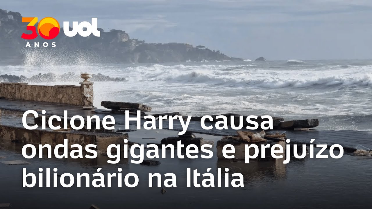 Ciclone Harry provoca ondas gigantes na Itália hoje